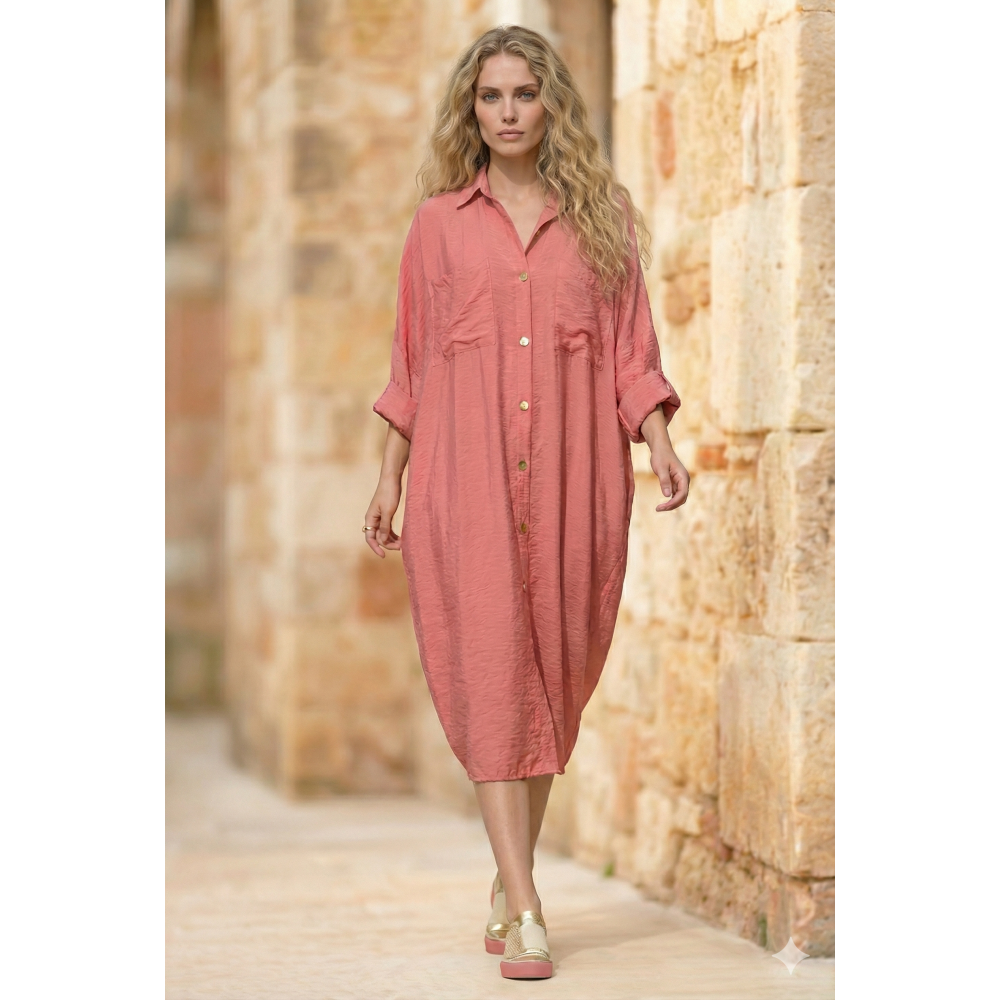 Pasaklı Giyim Pasaklı Giyim Kadın Oversize Yarasa Kol Tesettüre Uygun Gömlek Elbise-Tesettür Tunik Gül Kurusu - Premium Kadın Giyim