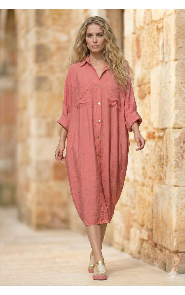 Pasaklı Giyim Kadın Oversize Yarasa Kol Tesettüre Uygun Gömlek Elbise-Tesettür Tunik 3282528 Gül Kurusu