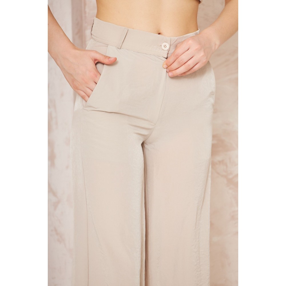 Pasaklı Giyim Pasaklı Giyim Kupra İpek Palazzo Pantolon Taş - Premium Kadın Giyim