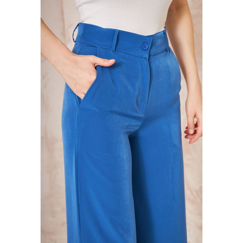 Pasaklı Giyim Pasaklı Giyim Kupra İpek Palazzo Pantolon İndigo - Premium Kadın Giyim