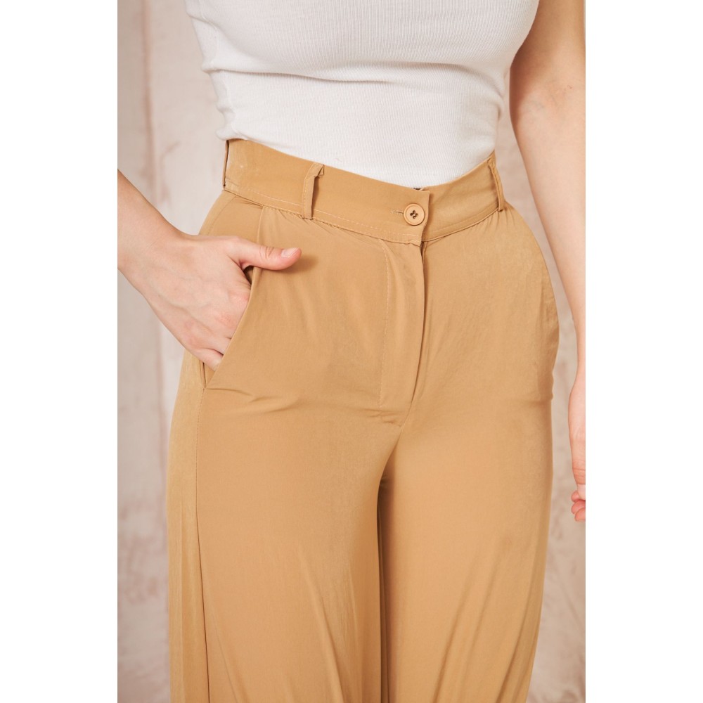 Pasaklı Giyim Pasaklı Giyim Kupra İpek Palazzo Pantolon Karamel - Premium Kadın Giyim