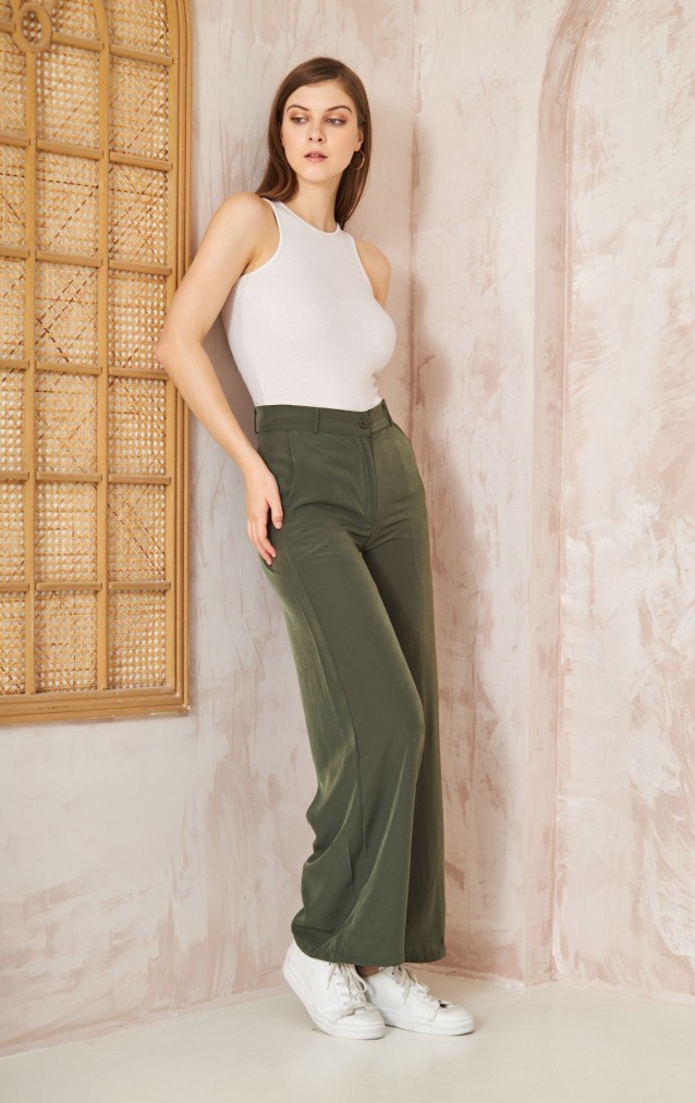 Pasaklı Giyim Kupra İpek Palazzo Pantolon 3427220 Haki