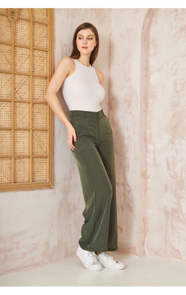 Pasaklı Giyim Kupra İpek Palazzo Pantolon 3427220 Haki
