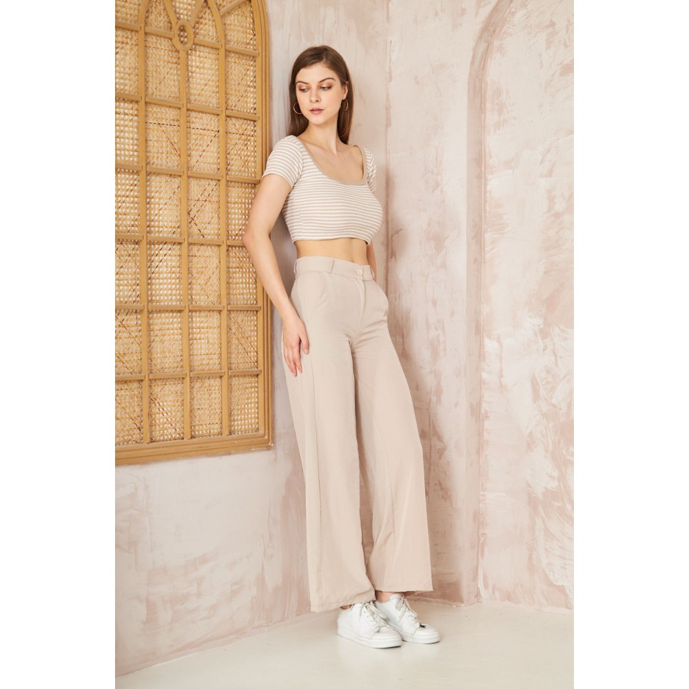 Pasaklı Giyim Pasaklı Giyim Kupra İpek Palazzo Pantolon Taş - Premium Kadın Giyim