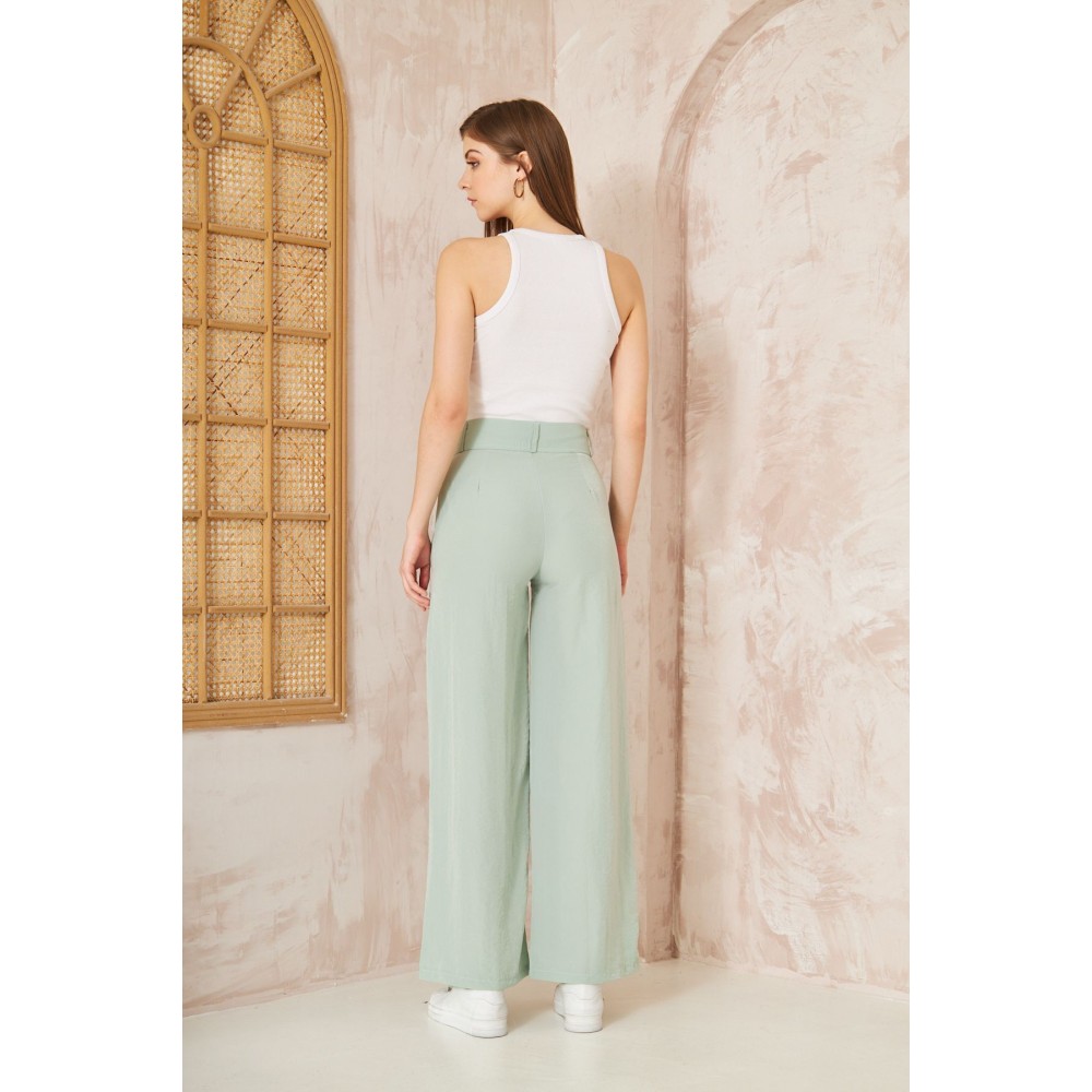 Pasaklı Giyim Pasaklı Giyim Kupra İpek Palazzo Pantolon Mint Yeşil - Premium Kadın Giyim