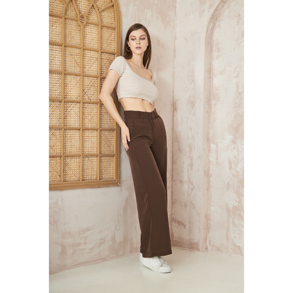 Pasaklı Giyim Pasaklı Giyim Kupra İpek Palazzo Pantolon Kahverengi - Premium Kadın Giyim
