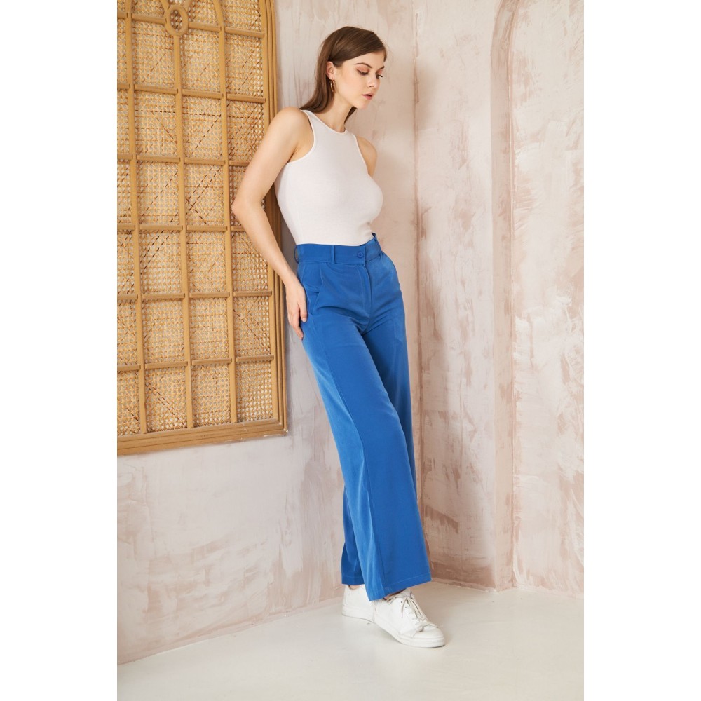 Pasaklı Giyim Pasaklı Giyim Kupra İpek Palazzo Pantolon İndigo - Premium Kadın Giyim