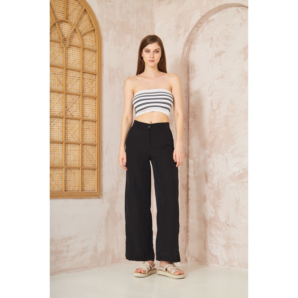 Pasaklı Giyim Pasaklı Giyim Kupra İpek Palazzo Pantolon Siyah - Premium Kadın Giyim