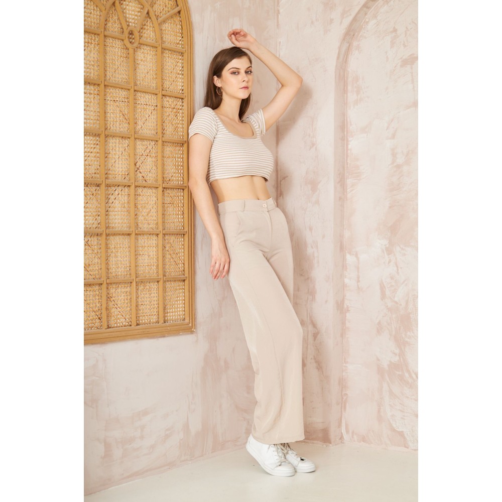 Pasaklı Giyim Pasaklı Giyim Kupra İpek Palazzo Pantolon Taş - Premium Kadın Giyim