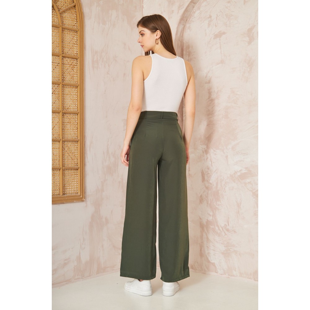 Pasaklı Giyim Pasaklı Giyim Kupra İpek Palazzo Pantolon Haki - Premium Kadın Giyim