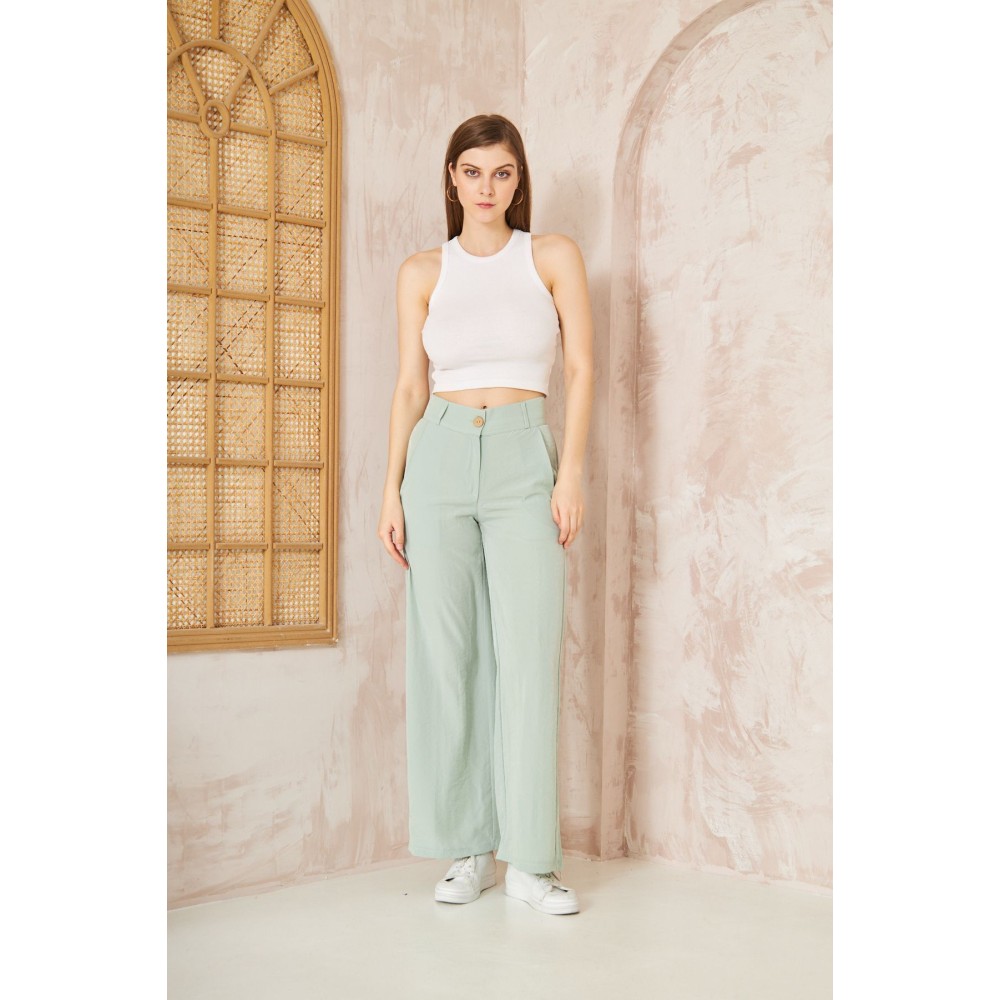 Pasaklı Giyim Pasaklı Giyim Kupra İpek Palazzo Pantolon Mint Yeşil - Premium Kadın Giyim