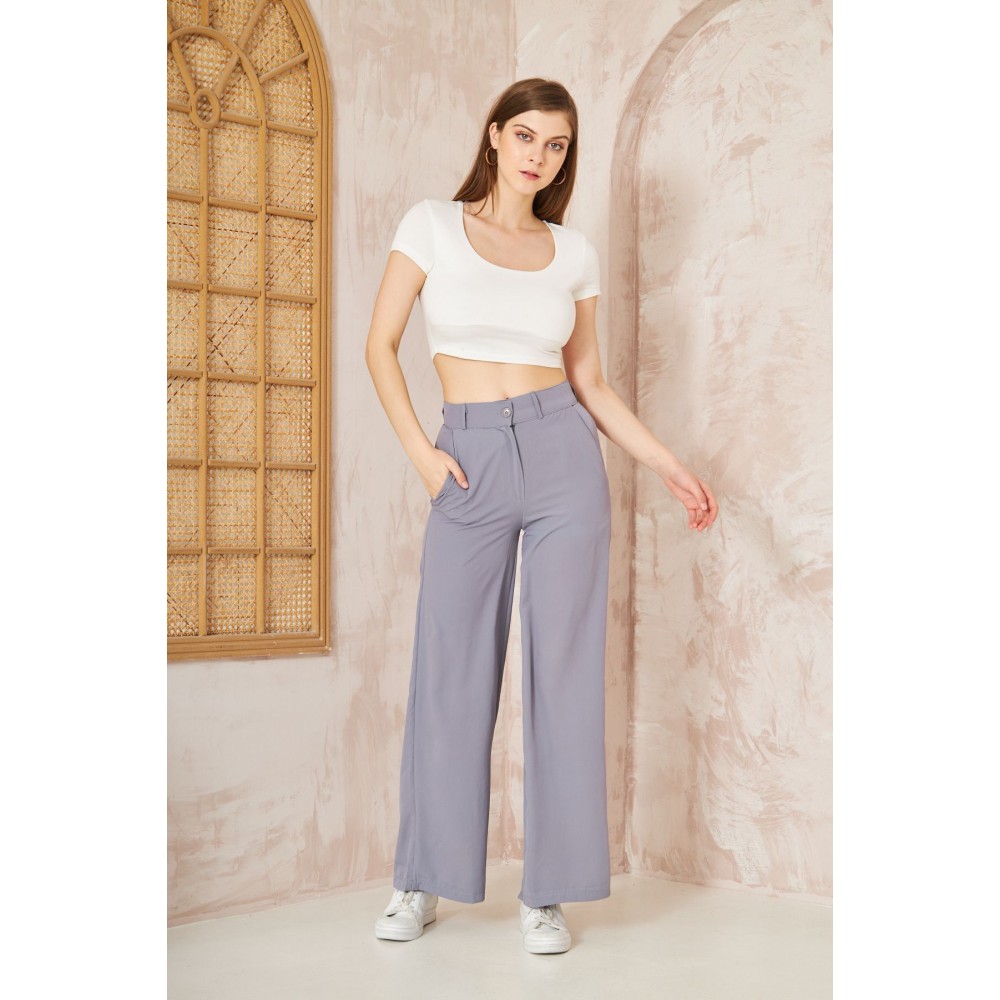 Pasaklı Giyim Pasaklı Giyim Kupra İpek Palazzo Pantolon Gri - Premium Kadın Giyim