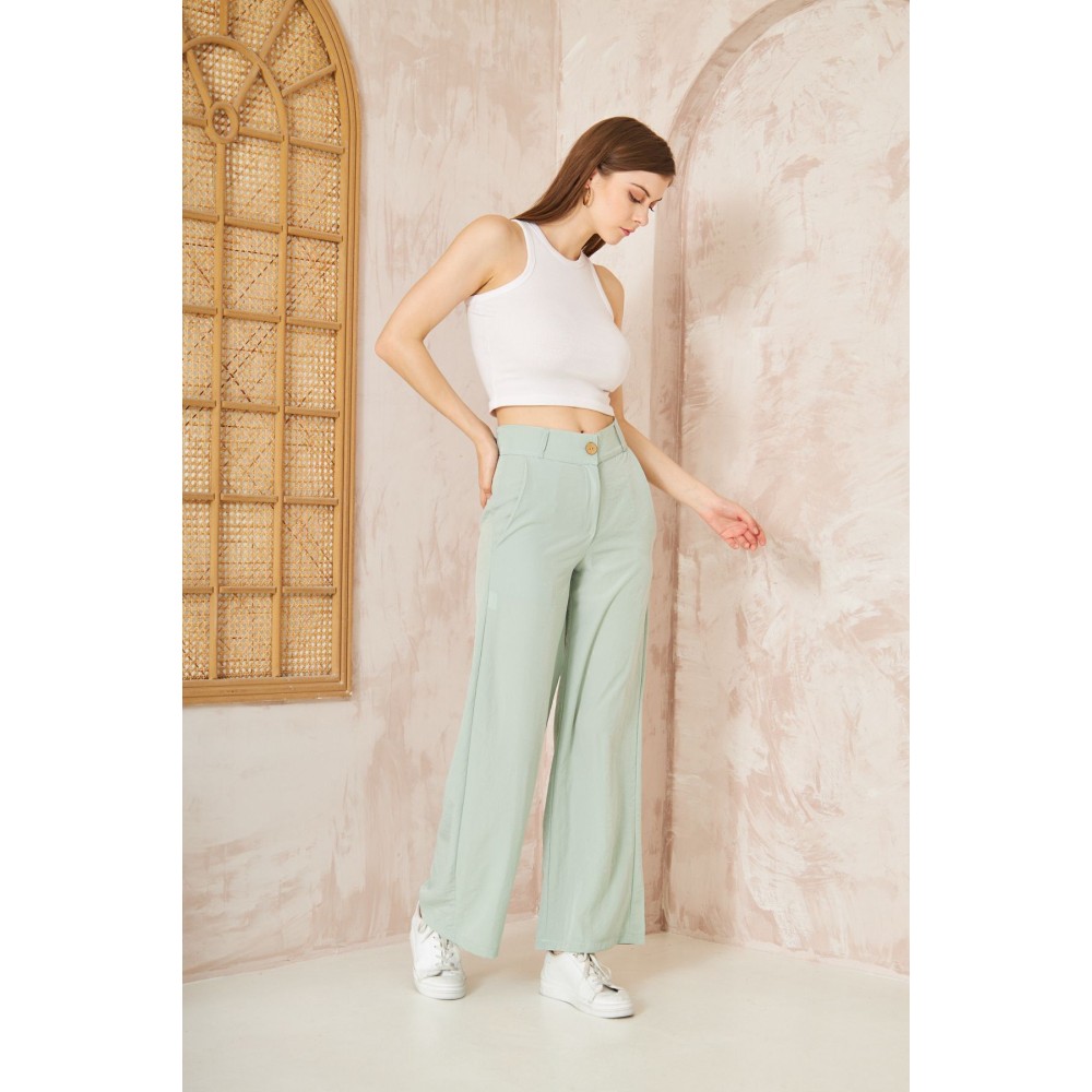 Pasaklı Giyim Pasaklı Giyim Kupra İpek Palazzo Pantolon Mint Yeşil - Premium Kadın Giyim