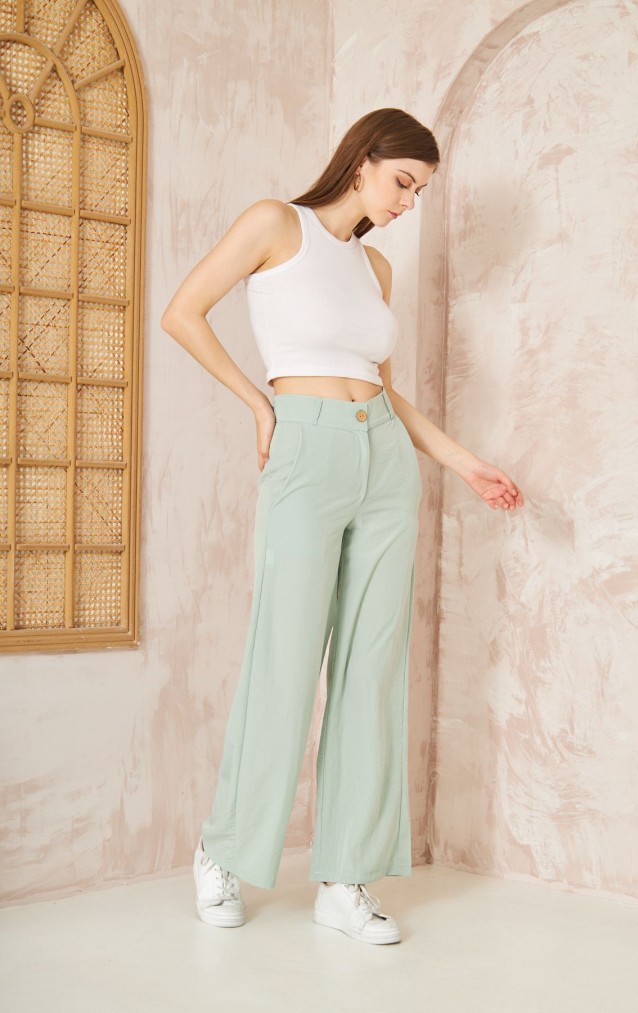 Pasaklı Giyim Kupra İpek Palazzo Pantolon 3427220 Mint Yeşil