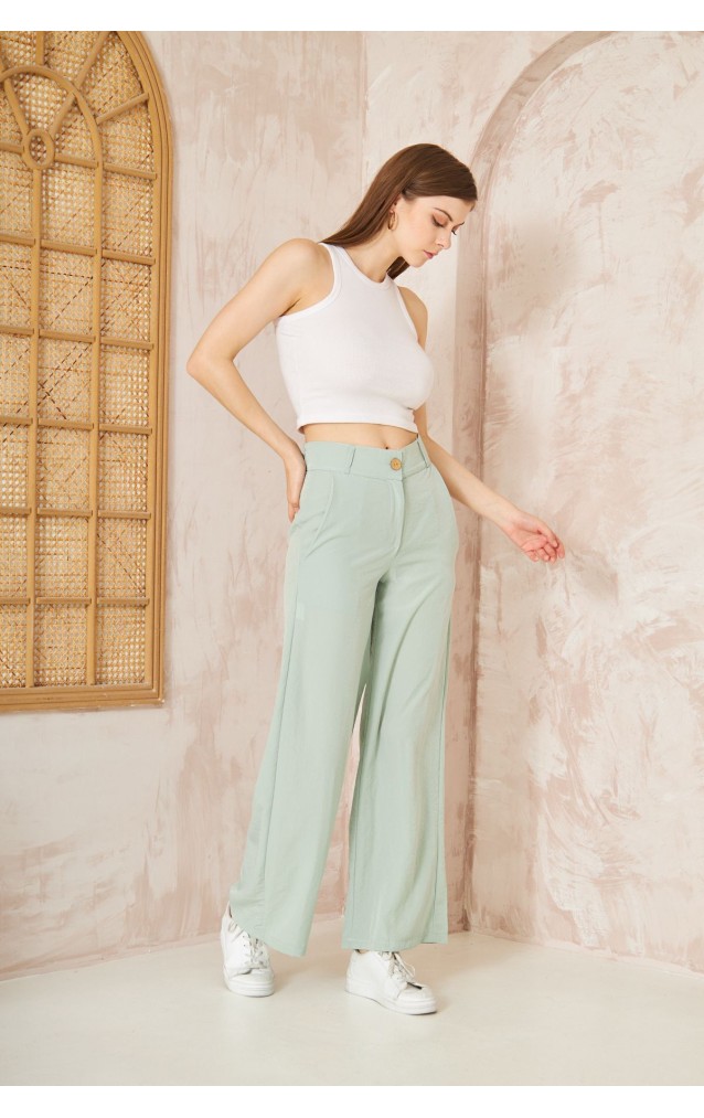 Pasaklı Giyim Kupra İpek Palazzo Pantolon 3427220 Mint Yeşil