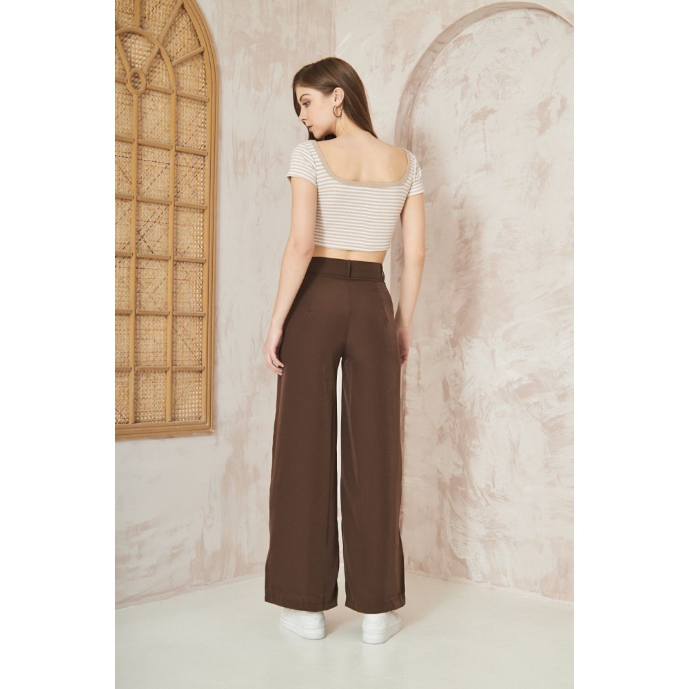 Pasaklı Giyim Pasaklı Giyim Kupra İpek Palazzo Pantolon Kahverengi - Premium Kadın Giyim