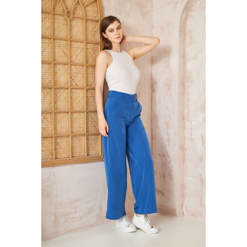 Pasaklı Giyim Pasaklı Giyim Kupra İpek Palazzo Pantolon İndigo - Premium Kadın Giyim