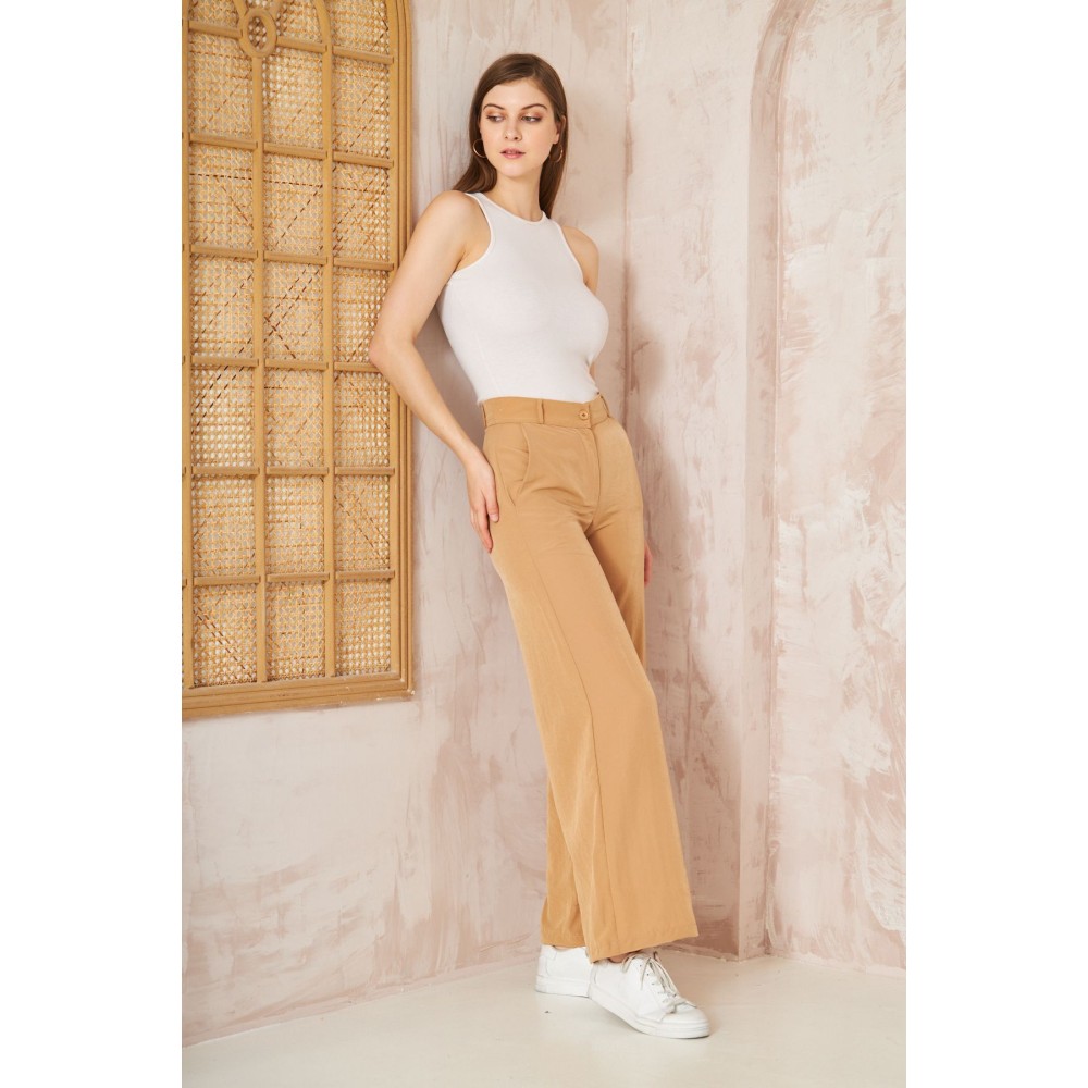 Pasaklı Giyim Pasaklı Giyim Kupra İpek Palazzo Pantolon Karamel - Premium Kadın Giyim