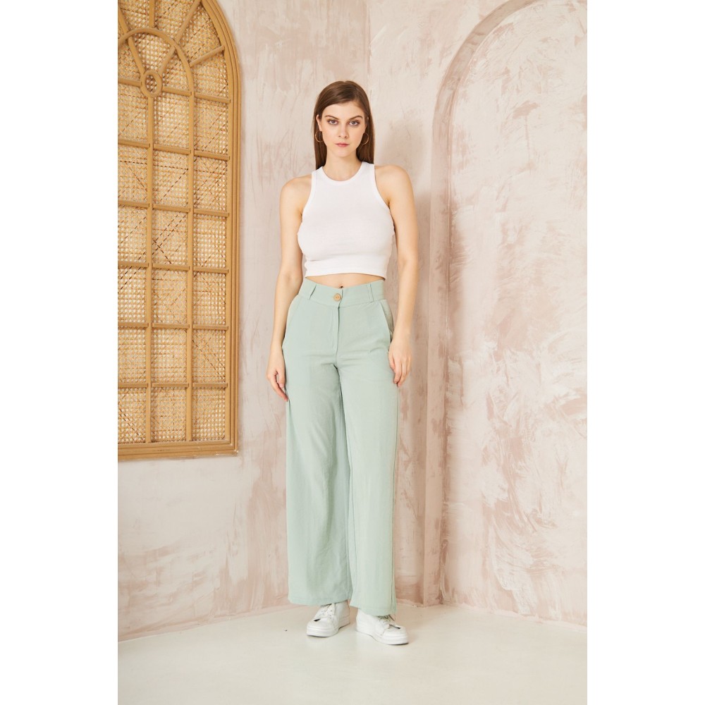 Pasaklı Giyim Pasaklı Giyim Kupra İpek Palazzo Pantolon Mint Yeşil - Premium Kadın Giyim