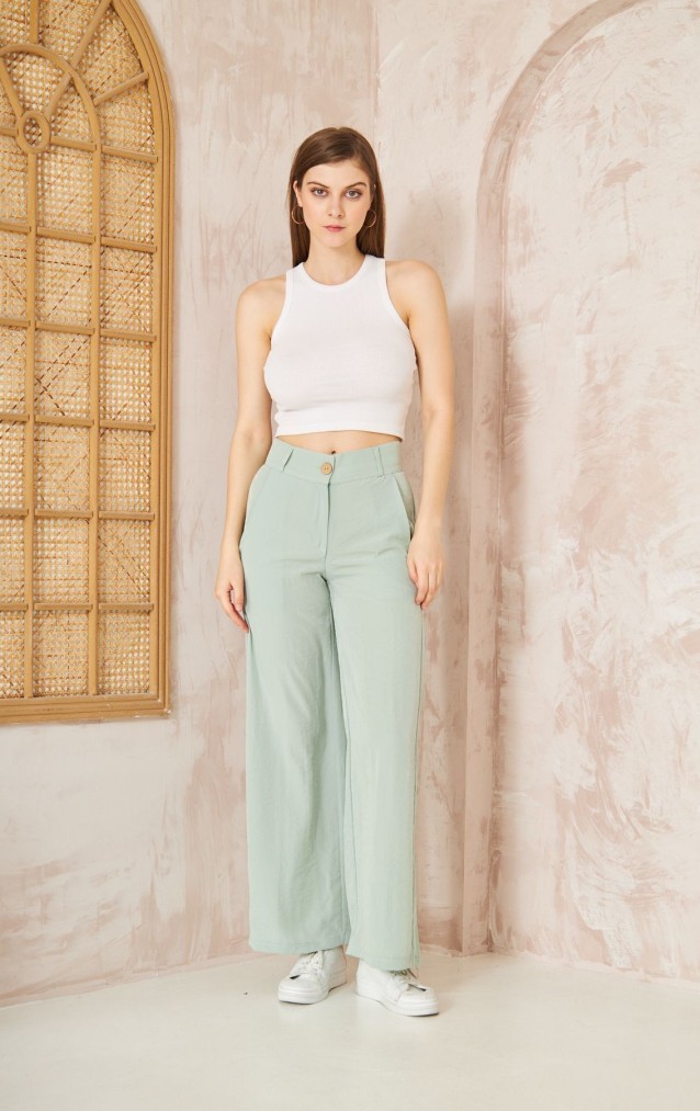 Pasaklı Giyim Kupra İpek Palazzo Pantolon 3427220 Mint Yeşil