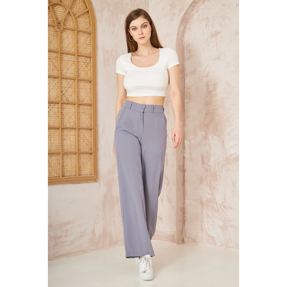 Pasaklı Giyim Pasaklı Giyim Kupra İpek Palazzo Pantolon Gri - Premium Kadın Giyim