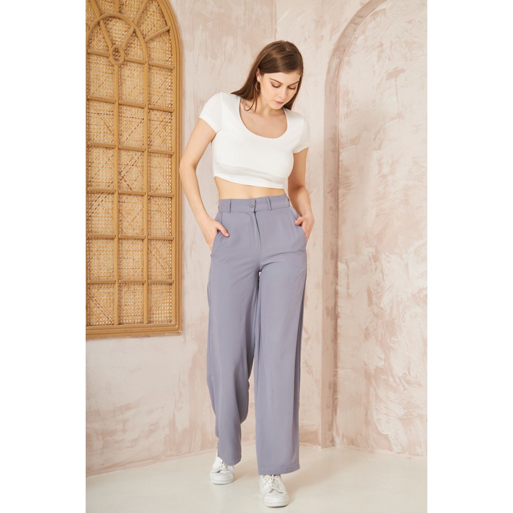 Pasaklı Giyim Pasaklı Giyim Kupra İpek Palazzo Pantolon Gri - Premium Kadın Giyim