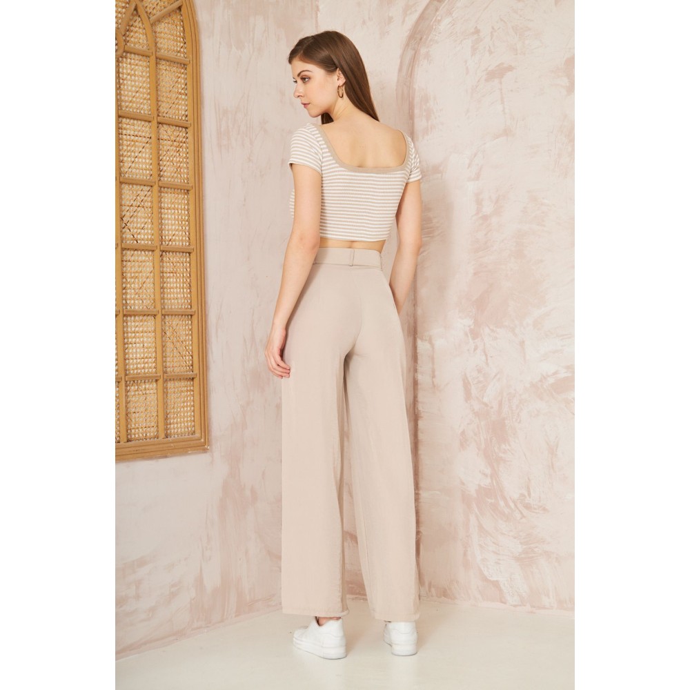 Pasaklı Giyim Pasaklı Giyim Kupra İpek Palazzo Pantolon Taş - Premium Kadın Giyim