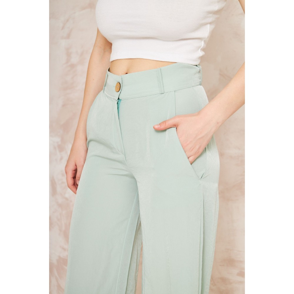 Pasaklı Giyim Pasaklı Giyim Kupra İpek Palazzo Pantolon Mint Yeşil - Premium Kadın Giyim