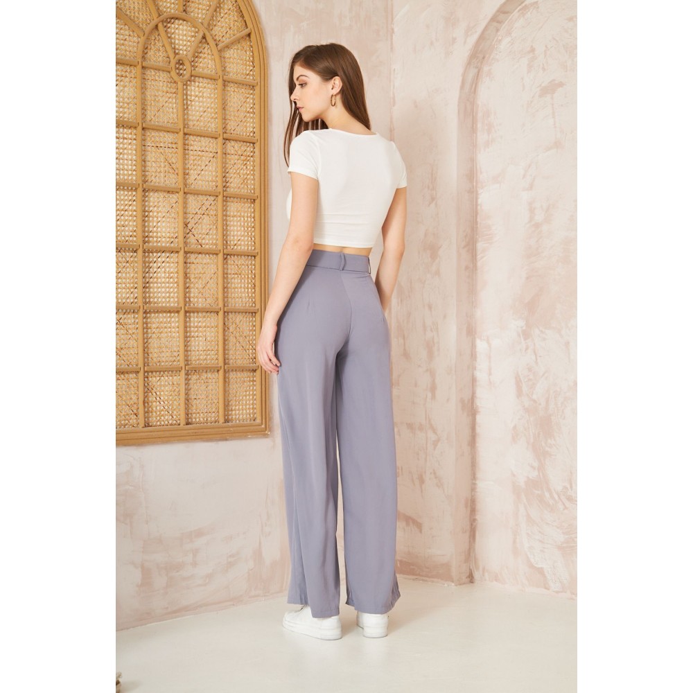Pasaklı Giyim Pasaklı Giyim Kupra İpek Palazzo Pantolon Gri - Premium Kadın Giyim