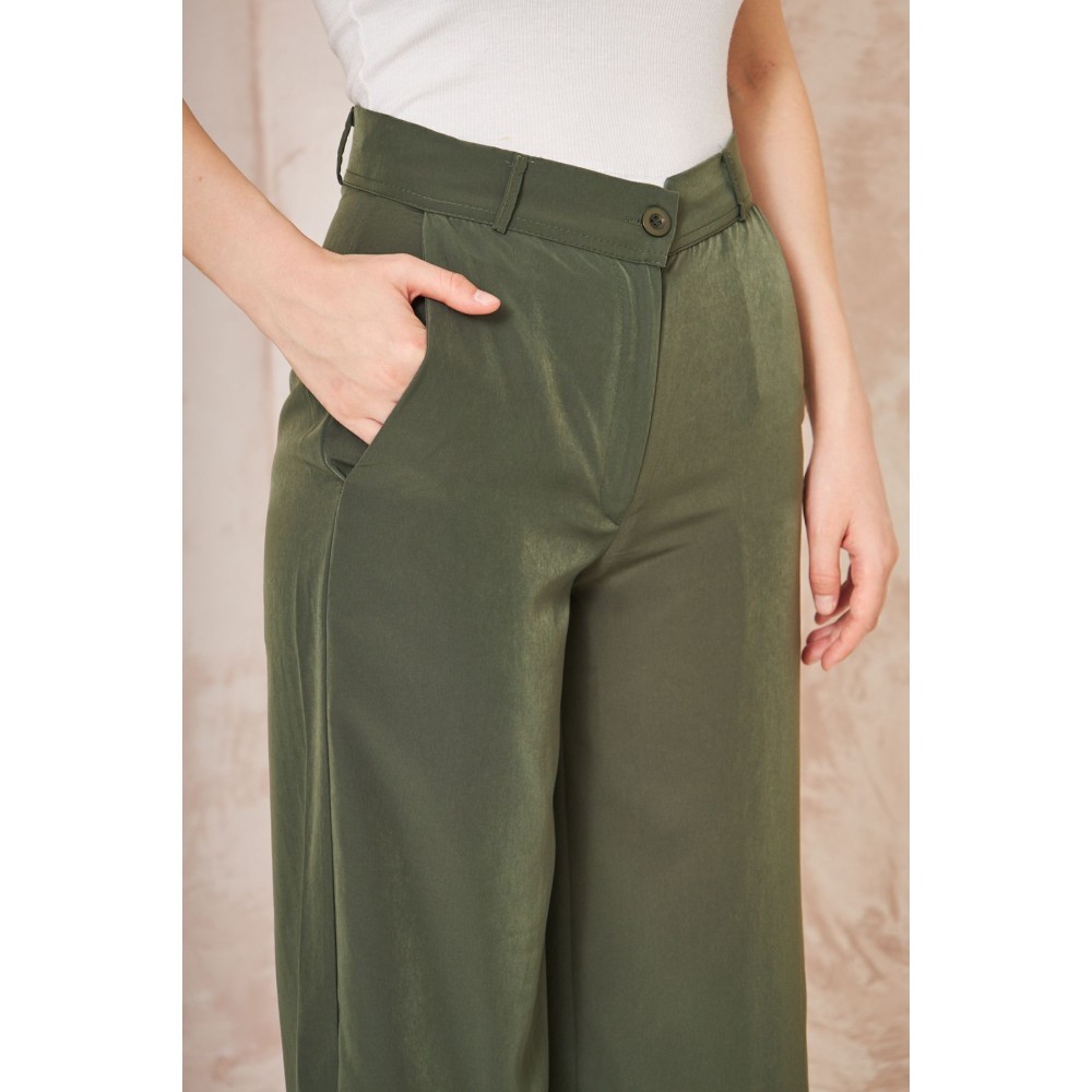 Pasaklı Giyim Pasaklı Giyim Kupra İpek Palazzo Pantolon Haki - Premium Kadın Giyim