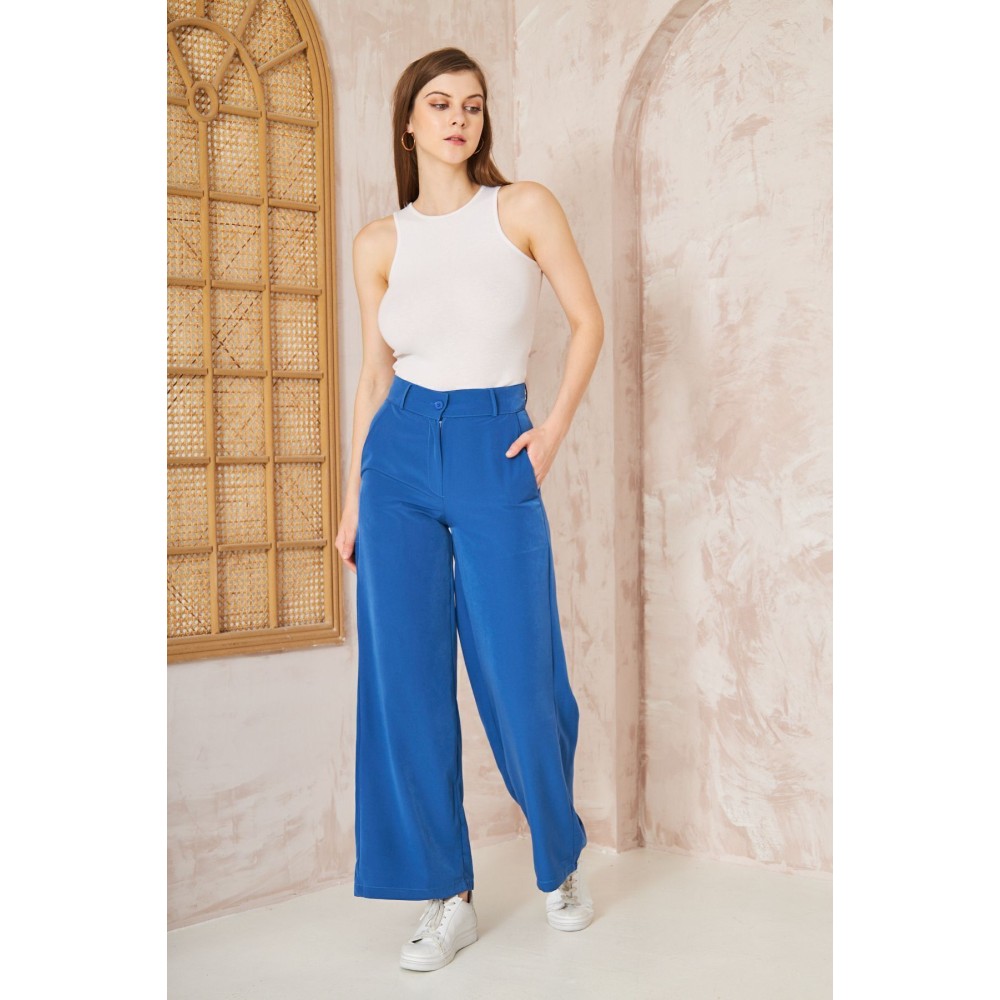 Pasaklı Giyim Pasaklı Giyim Kupra İpek Palazzo Pantolon İndigo - Premium Kadın Giyim