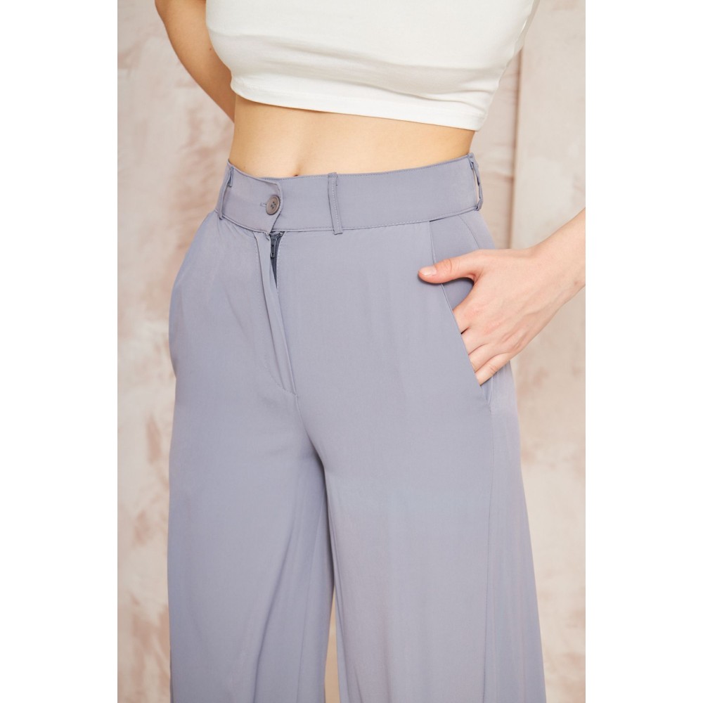 Pasaklı Giyim Pasaklı Giyim Kupra İpek Palazzo Pantolon Gri - Premium Kadın Giyim