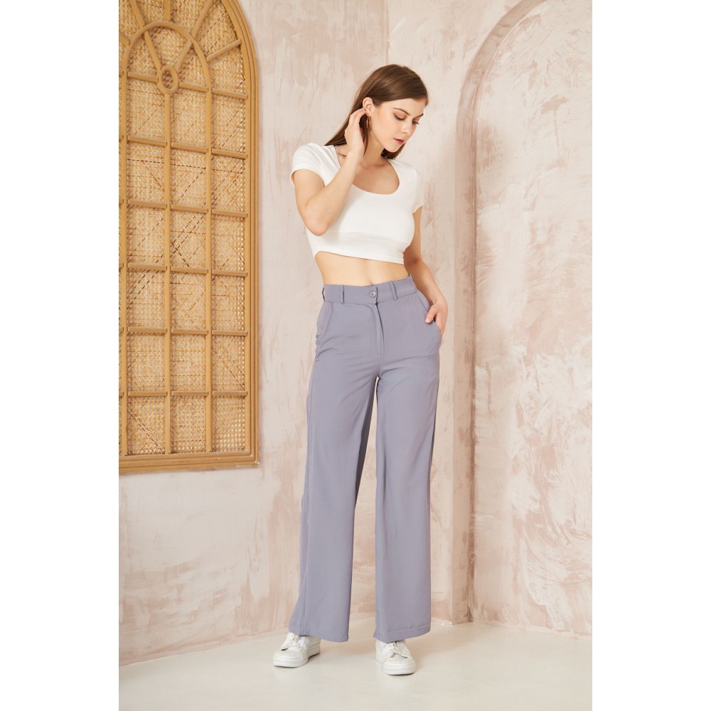 Pasaklı Giyim Pasaklı Giyim Kupra İpek Palazzo Pantolon Gri - Premium Kadın Giyim