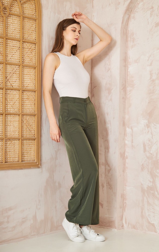 Pasaklı Giyim Kupra İpek Palazzo Pantolon 3427220 Haki