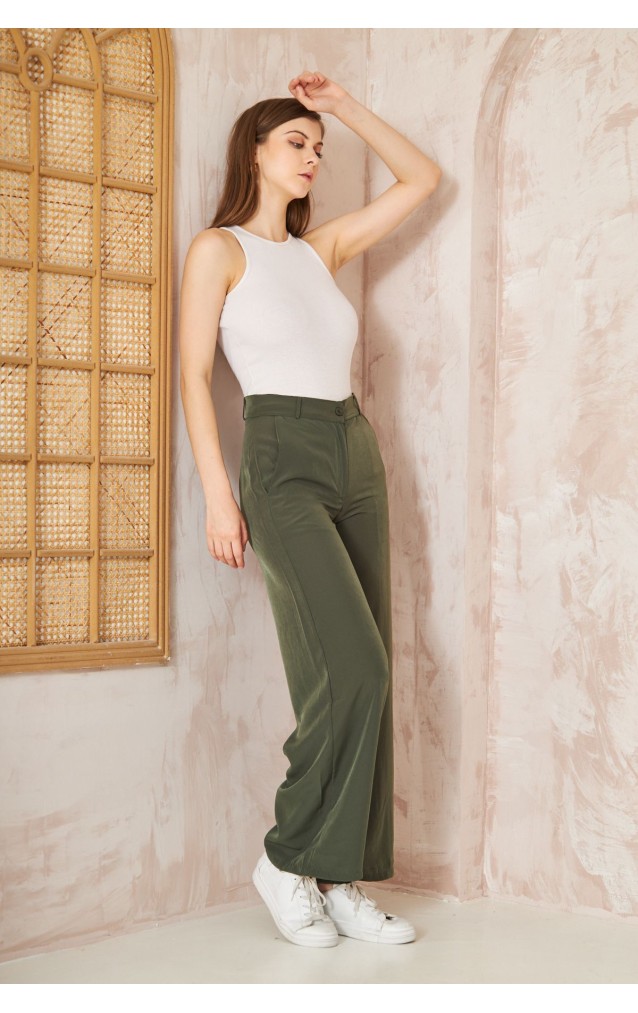 Pasaklı Giyim Kupra İpek Palazzo Pantolon 3427220 Haki