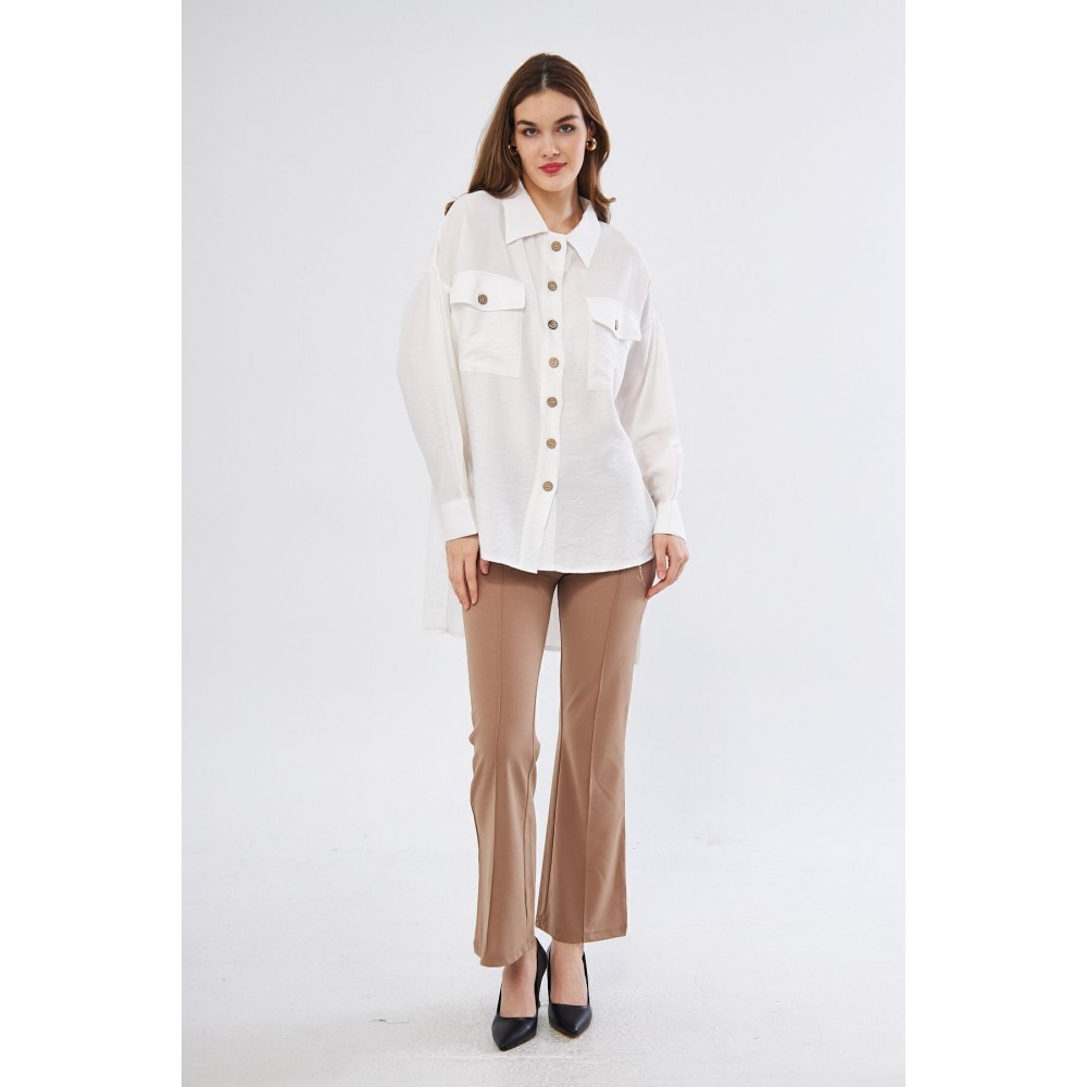 Pasaklı Giyim Pasaklı Giyim Kadın Oversize Arkası Uzun Tunik Gömlek Beyaz - Premium Kadın Giyim