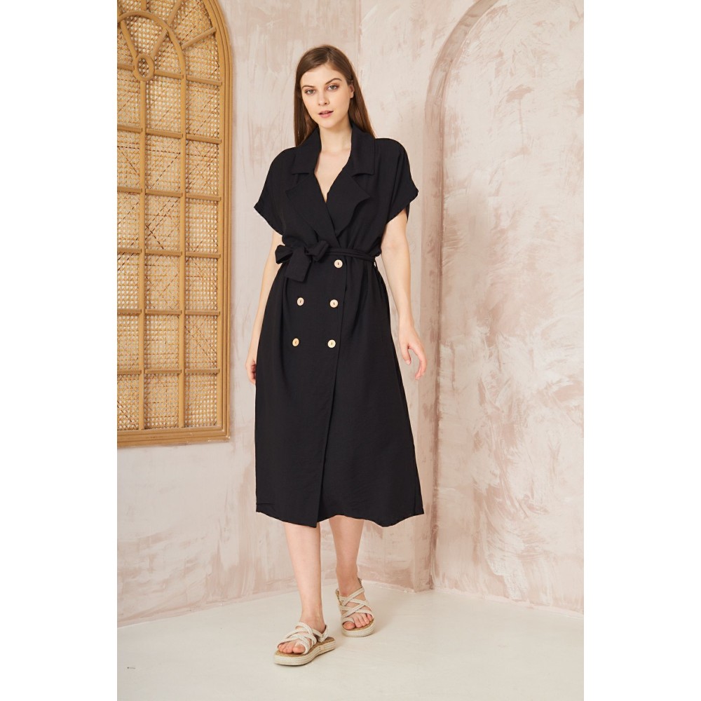 Pasaklı Giyim Pasaklı Giyim Kadın Keten Ceket Elbise Siyah - Premium Kadın Giyim