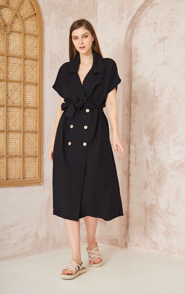 Pasaklı Giyim Kadın Keten Ceket Elbise 3162451 Siyah