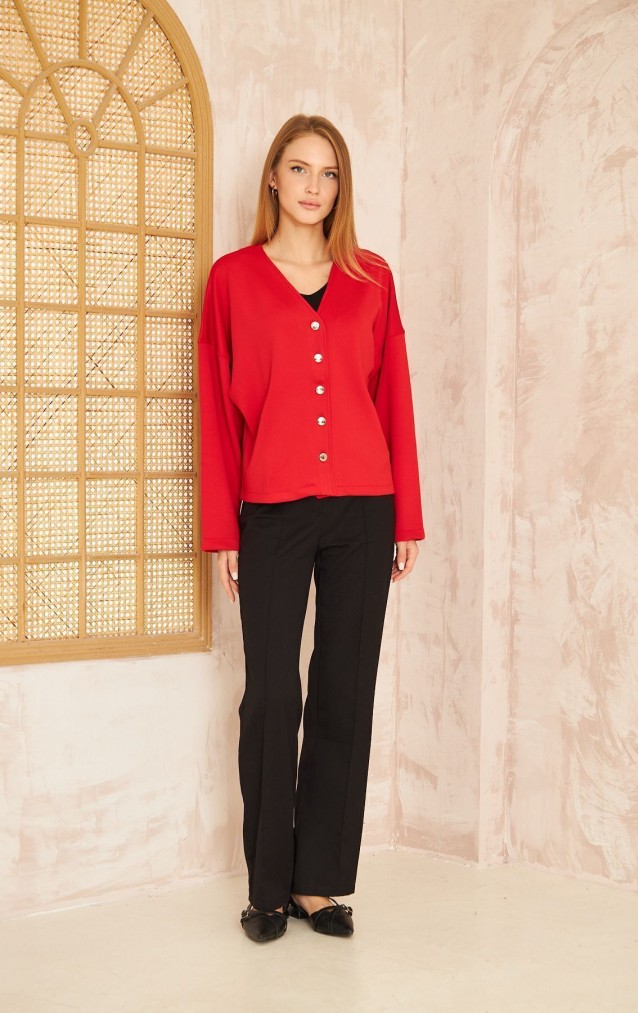 Pasaklı Giyim Kadın Scuba Hırka 3510 Kırmızı