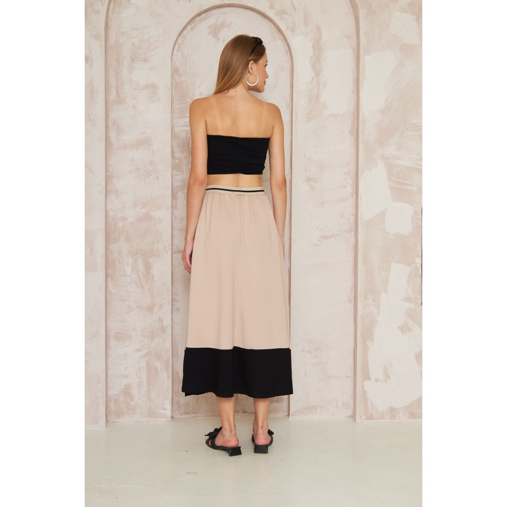Pasaklı Giyim Pasaklı Giyim Kadın Kiloş Etek Renk Bloklu Bej - Premium Kadın Giyim