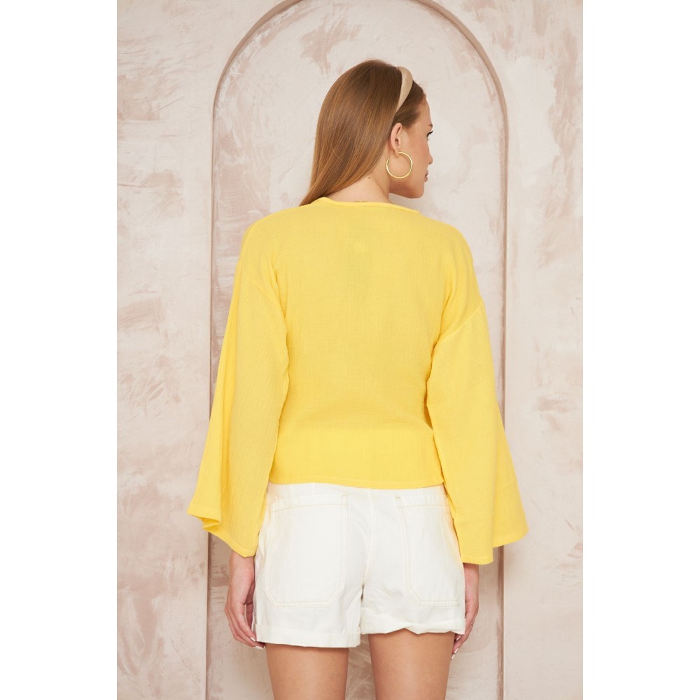 Pasaklı Giyim Pasaklı giyim Kadın %100 Pamuk Bağcıklı Bluz Sarı - Premium Kadın Giyim
