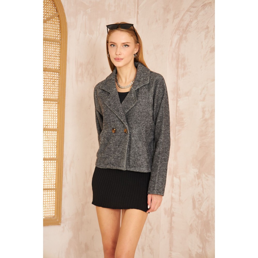 Pasaklı Giyim Pasaklı Giyim Kadın Diyaganol Kaşe Ceket Siyah - Premium Kadın Giyim