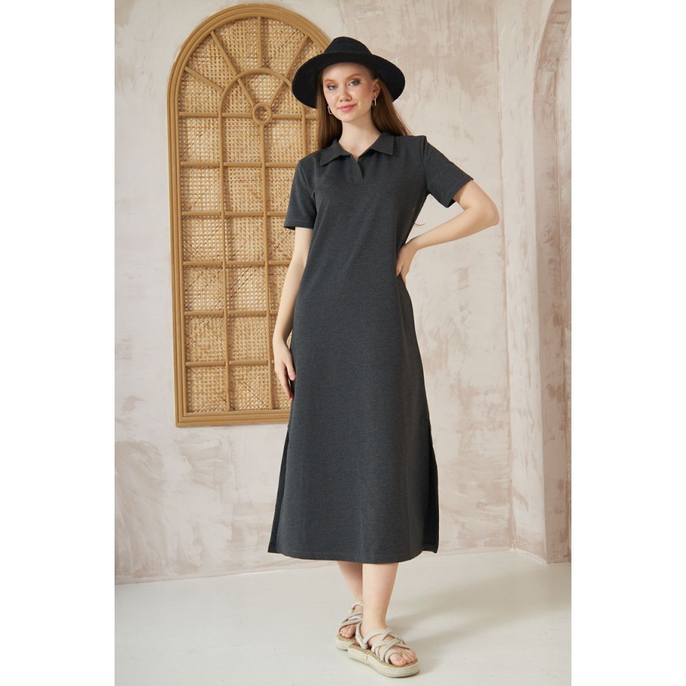 Pasaklı Giyim Pasaklı Giyim Kadın Polo Yaka Elbise Antrasit - Premium Kadın Giyim