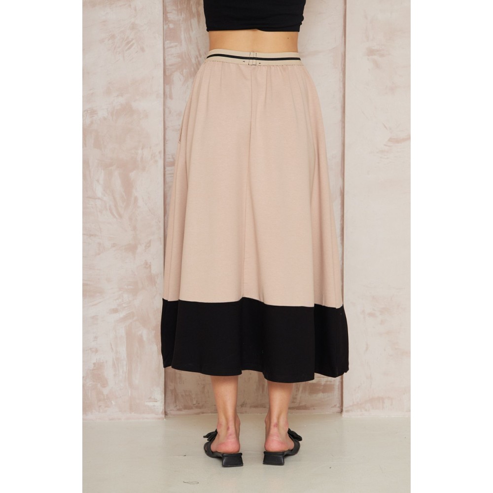 Pasaklı Giyim Pasaklı Giyim Kadın Kiloş Etek Renk Bloklu Bej - Premium Kadın Giyim