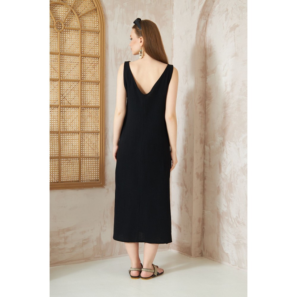 Pasaklı Giyim Pasaklı Giyim Kadın %100 Pamuk Müslin Elbise Siyah - Premium Kadın Giyim