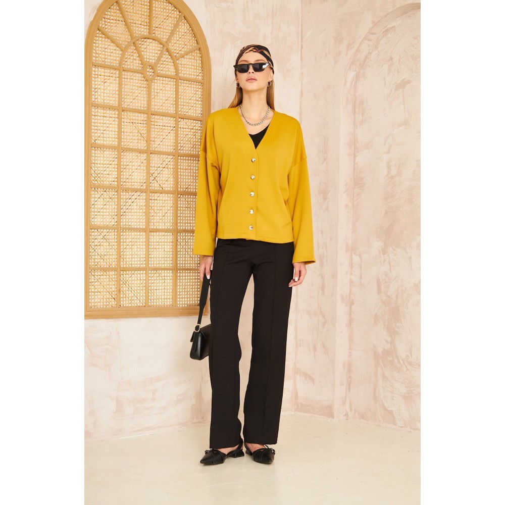 Pasaklı Giyim Pasaklı Giyim Kadın Scuba Hırka Hardal - Premium Kadın Giyim