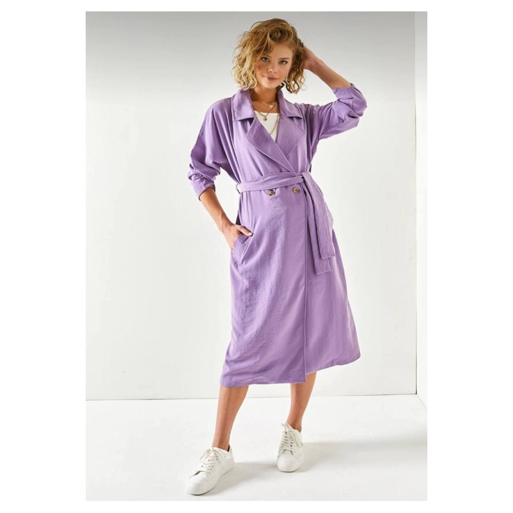 Pasaklı Giyim Pasaklı Giyim Kadın Ekstra Oversize Trençkot Mor - Premium Kadın Giyim