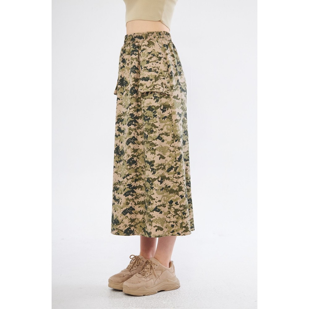 Pasaklı Giyim Pasaklı Giyim Kadın Kamuflaj Desen Gabardin Etek Haki Bej - Premium Kadın Giyim