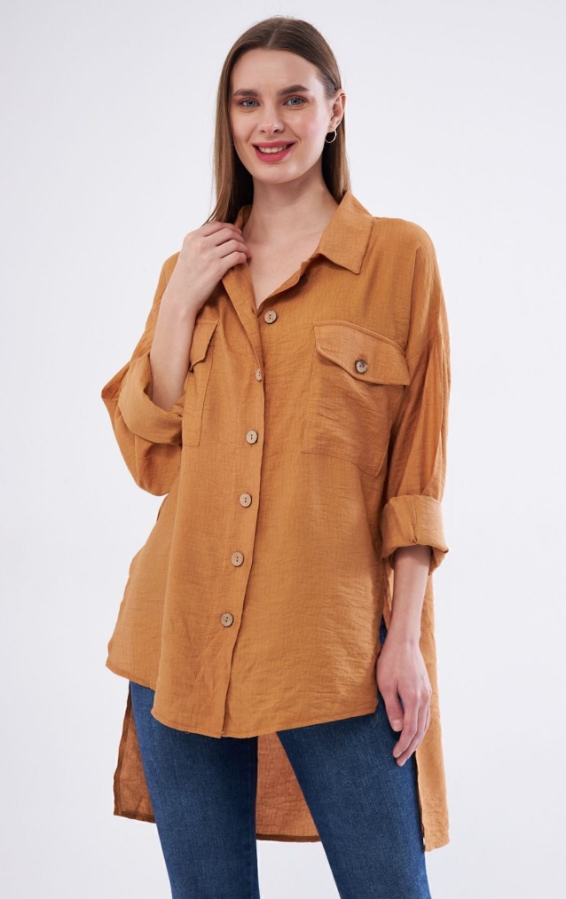 Pasaklı Giyim Kadın Oversize Arkası Uzun Tunik Gömlek 3524352 Bej