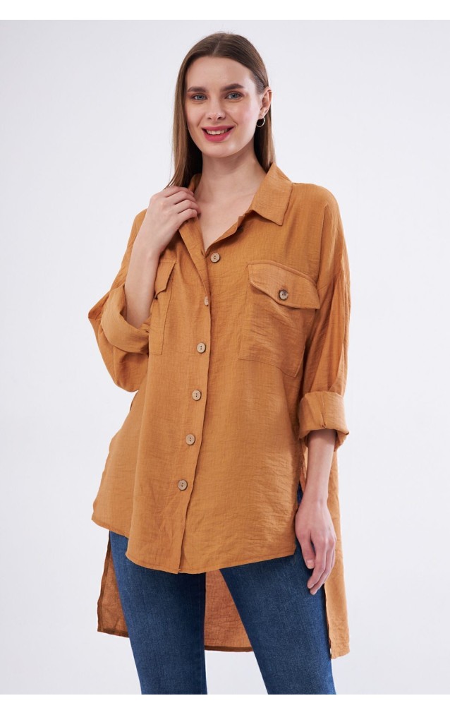 Pasaklı Giyim Kadın Oversize Arkası Uzun Tunik Gömlek 3524352 Bej